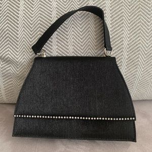 Valenti Franco Satin Black Rhinestone Evening Purse